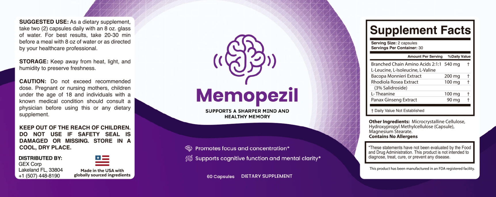 Memopezil supplement label