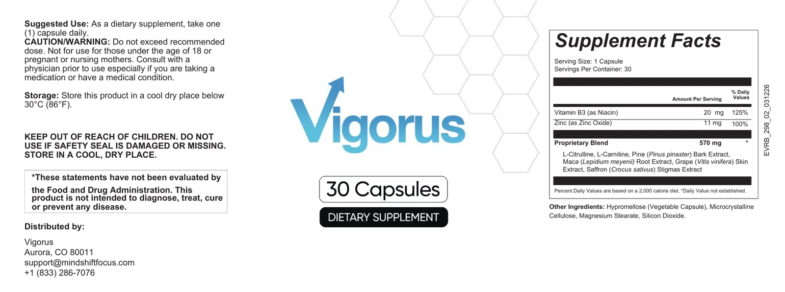 Vigorus supplement facts label