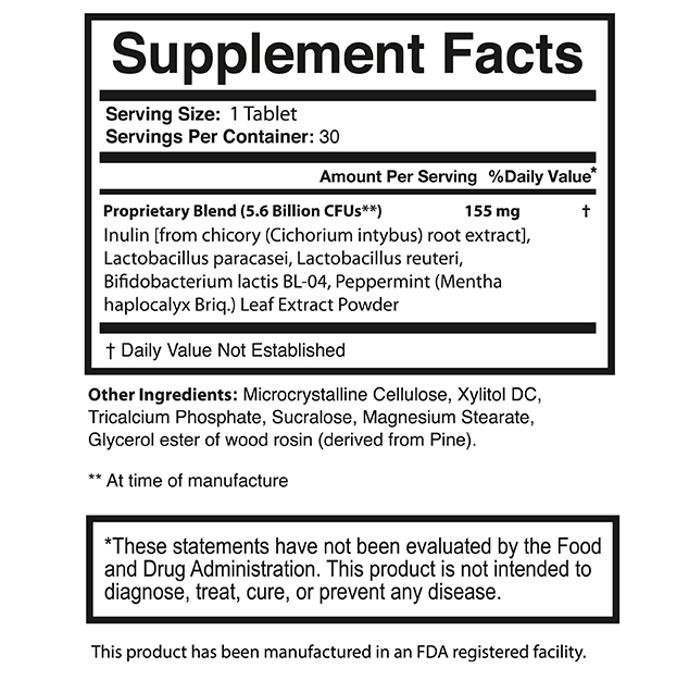 Dentanol supplement facts label